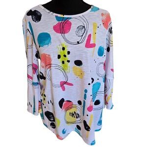 Multiples Womens Abstract Multi Color Flare Sleeve Art to Wear Top Small